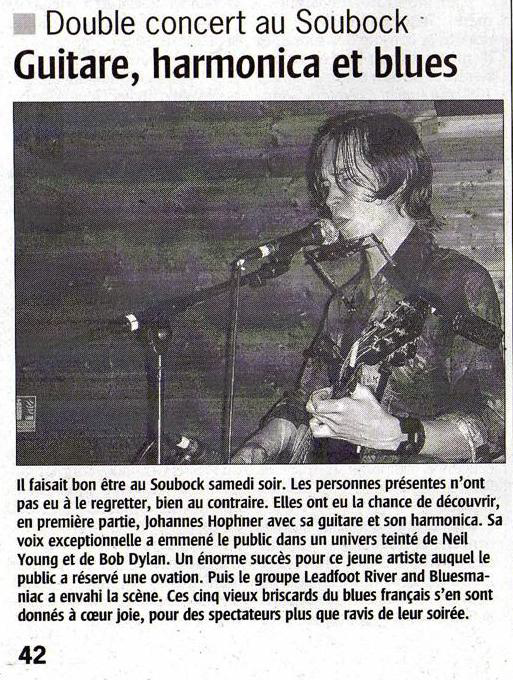 Compte-rendu de concert (Live Report) de Johannes Hopfner au Soubock et mention du Bus Palladium.