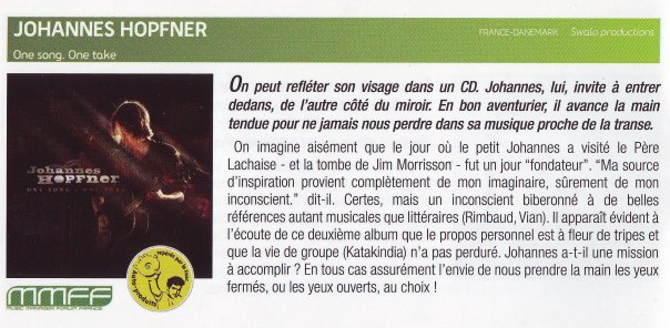Johannes Hopfner, lauréat du prix FNAC Indétendances pour le meilleur album autoproduit.